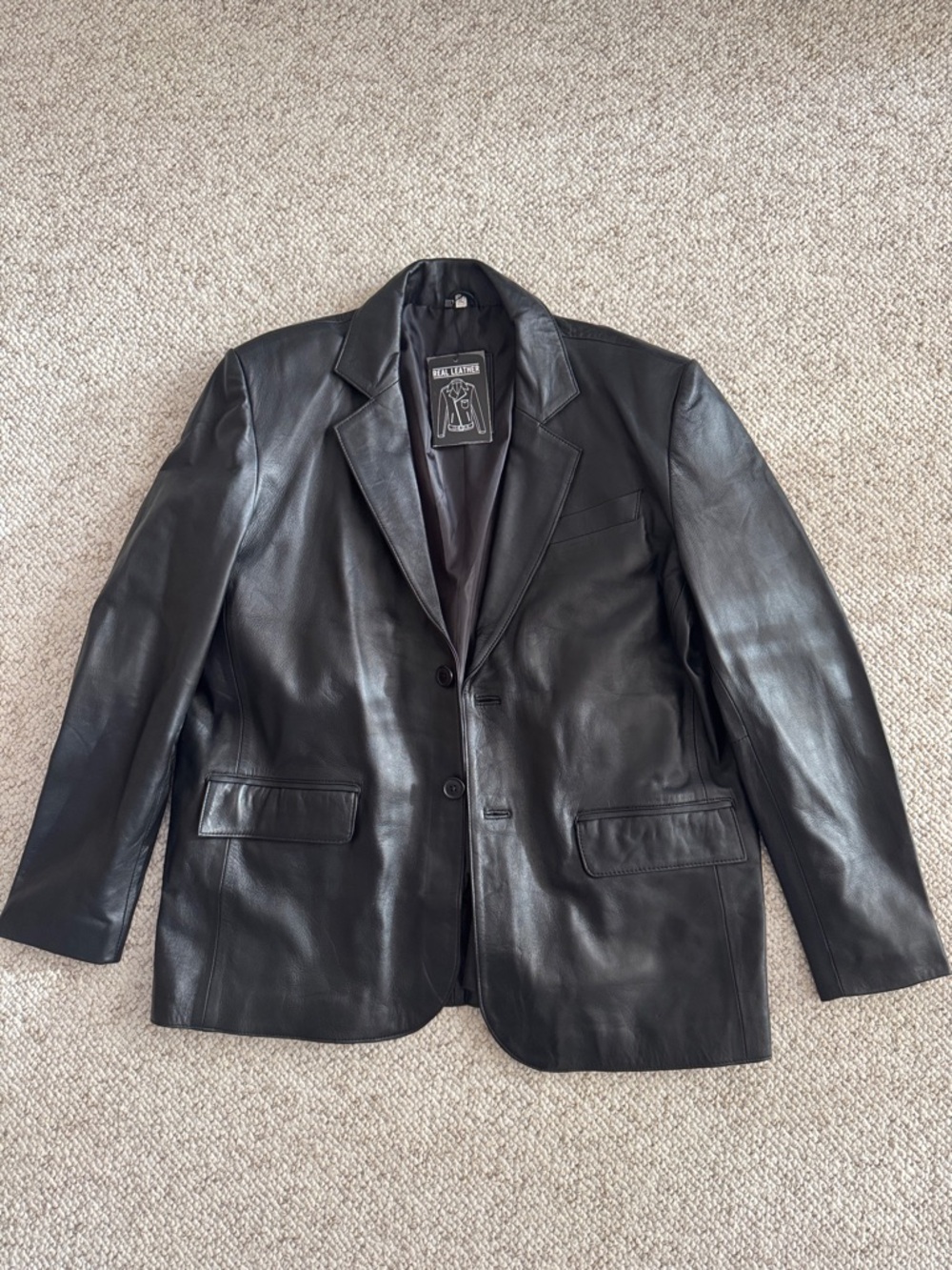 Men's Black Leather Blazer - Classic Tailored Sport Coat